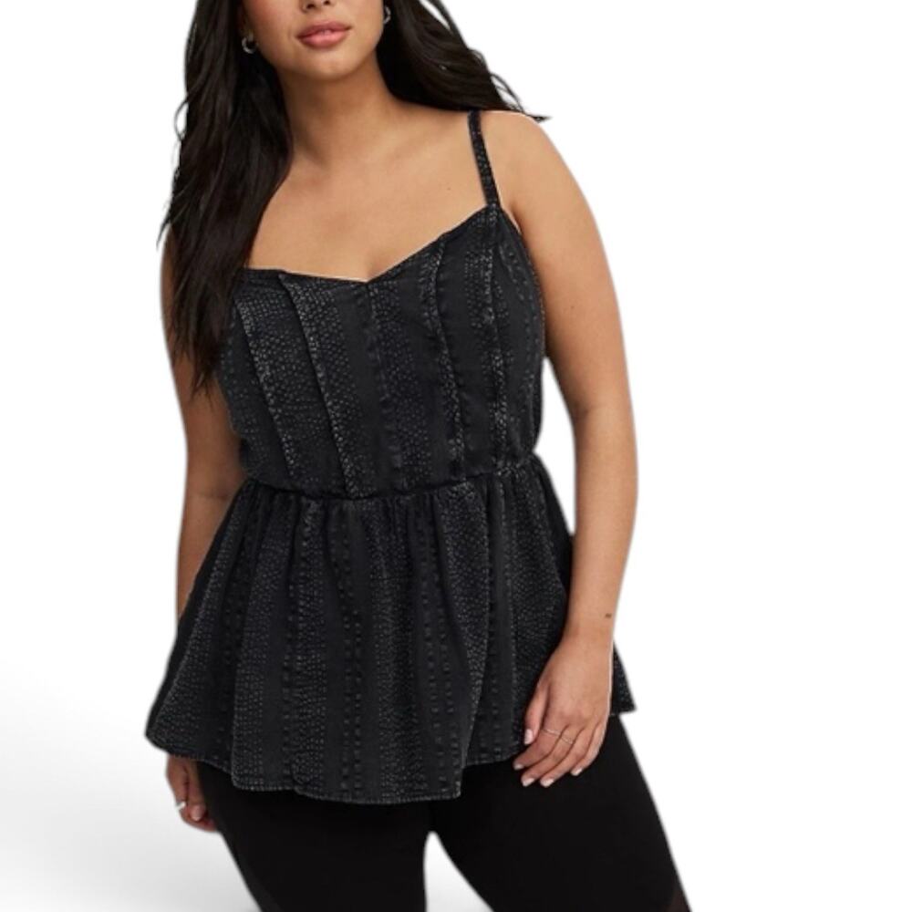 Torrid Babydoll Corset Cami Black Textured Tank Top Size 2X